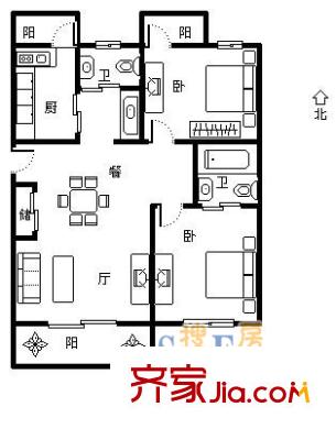 華南名苑戶型圖2室2廳2衛(wèi)1廚 2室2廳2衛(wèi)1廚