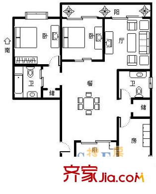 華南名苑戶型圖2室2廳2衛(wèi)1廚1書房 2室2廳2衛(wèi)1廚