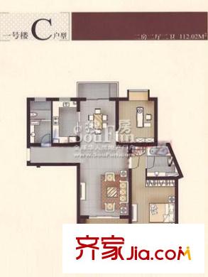 中星恬園戶型圖1號(hào)樓C型 戶型圖 3室2廳2衛(wèi)1廚