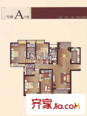 中星恬園戶型圖1號(hào)樓A型 戶型圖 3室2廳3衛(wèi)1廚