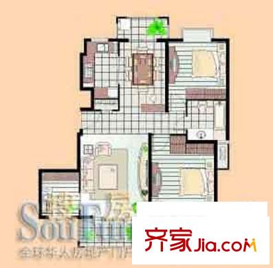 證大家園五期戶型圖D戶型 2室2廳1衛(wèi)
