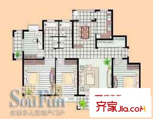 證大家園五期戶型圖H戶型 4室2廳2衛(wèi)