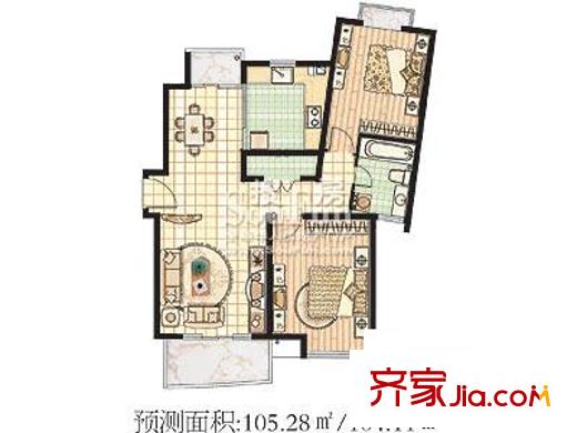 新时代富嘉花园户型图15#24#B型 户型图 2室2厅1卫1厨