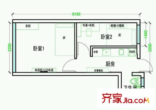 德州一村 2室 戶型圖