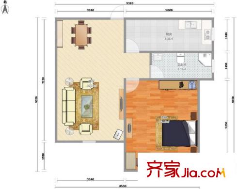 合生城邦四街坊 1室 户型图