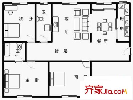 团结花苑 3室 户型图