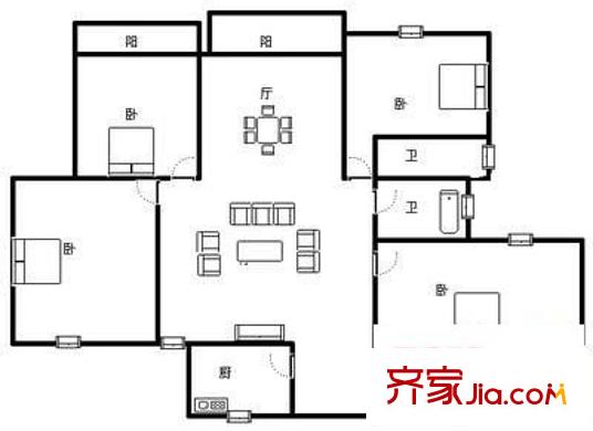 团结花苑 4室 户型图