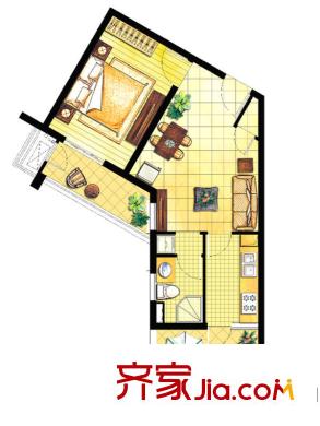 逸翠公館戶型圖B戶型 1室1廳1衛(wèi)1廚