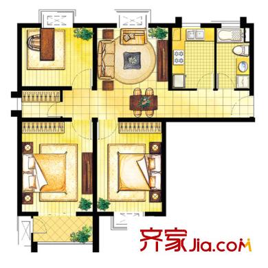 逸翠公館戶型圖戶型圖 3室2廳1衛(wèi)1廚
