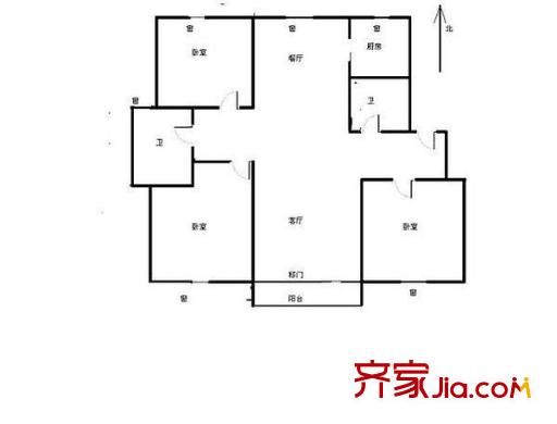 凌港城戶型圖戶型圖 3室2廳1衛(wèi)1廚