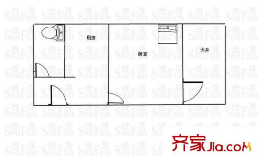 凌港城戶型圖戶型圖 1室1廳1衛(wèi)1廚