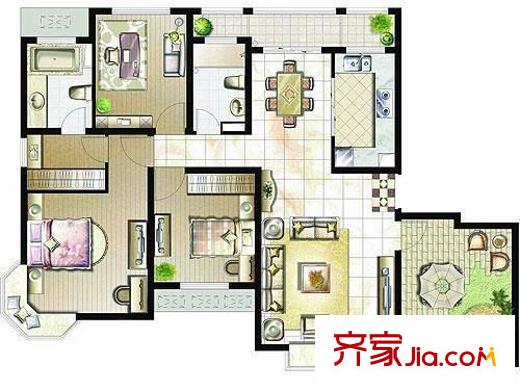 古馨苑戶型圖戶型圖 3室2廳2衛(wèi)1廚