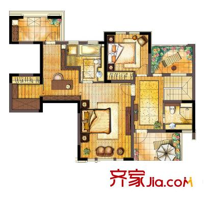 古北御庭戶型圖躍層A3-y(二層) 2室2廳1衛(wèi)1廚