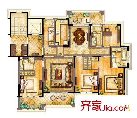 古北御庭戶型圖4#E1 4室2廳4衛(wèi)1廚