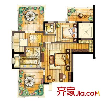 古北御庭戶型圖躍層A1-y(二層） 2室2衛(wèi)1廚