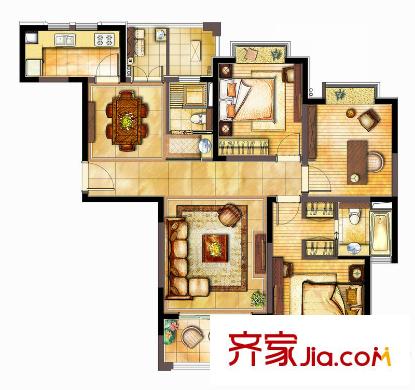 古北御庭戶型圖標(biāo)準(zhǔn)層A3戶型 3室2廳2衛(wèi)1廚