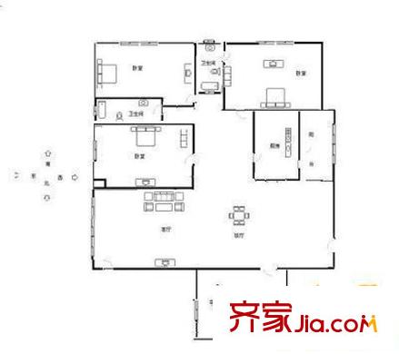 富都花园户型图3221 2 3室2厅2卫1厨