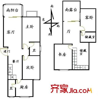 都林龍?jiān)窇粜蛨D戶型圖 4室3廳2衛(wèi)1廚