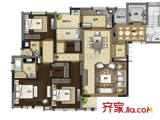 森蘭名佳戶型圖A1戶型 3室2廳2衛(wèi)1廚