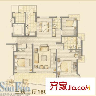 濱江蘭庭戶型圖3室2廳1衛(wèi)1廚