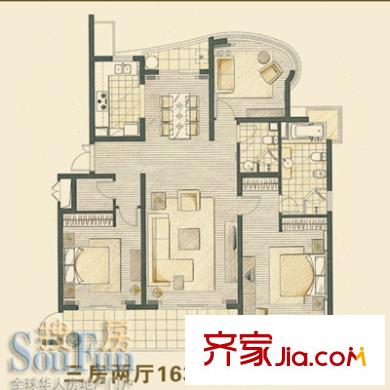 濱江蘭庭戶型圖3室2廳1衛(wèi)1廚