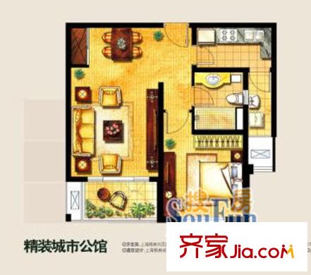 金地格林世界城市公馆户型图户型图 1室2厅1卫1厨