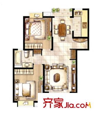 上海源花城户型图D2户型图 2室2厅1卫