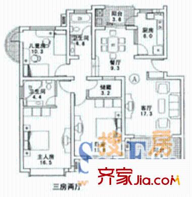 金橋一景戶型圖3室2廳2衛(wèi)1廚