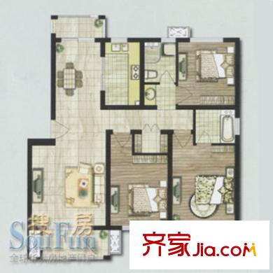 爱丁堡润峰苑户型图D户型 3室2厅2卫1厨