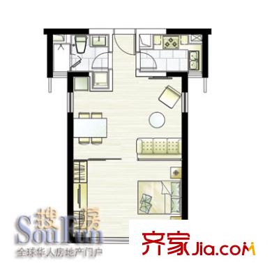 香梅花園五期戶型圖五期H戶型 1室1廳1衛(wèi)