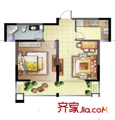 金港河滨华城户型图户型图 1室1厅1卫1厨