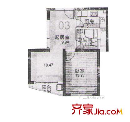 和源名城户型图户型图 1室2厅1卫1厨