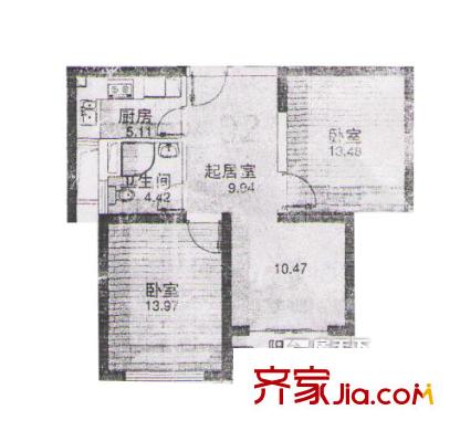 和源名城户型图户型图 2室1厅1卫1厨
