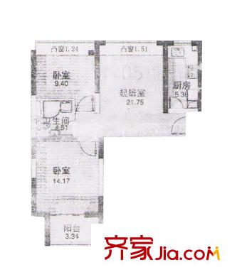 和源名城户型图户型图 2室1厅1卫1厨