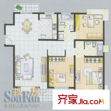 東方城市公寓戶型圖c3`戶型 3室2廳2衛(wèi)1廚