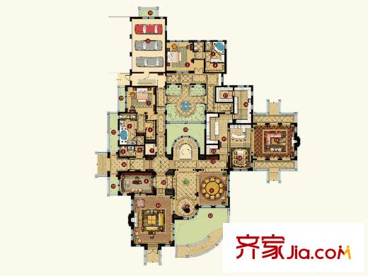 上海・绿城玫瑰园219号户型图一层 7室4厅7卫3厨