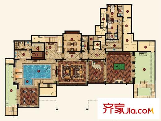 上海・绿城玫瑰园B户型-1F 6室2厅2卫1厨