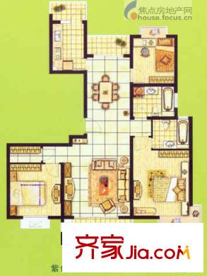 萊金佳園戶(hù)型圖3室2廳1衛(wèi)1廚