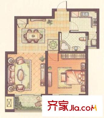 西上海名邸户型图户型图 1室2厅1卫