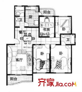 象屿都城户型图户型图 4室2厅2卫1厨