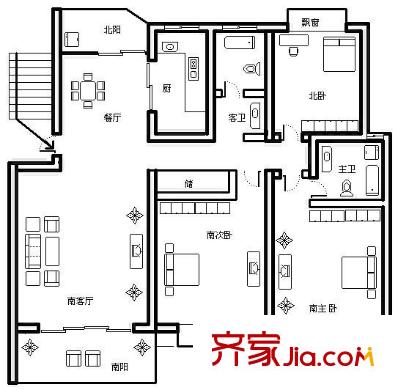 三林苑戶型圖戶型圖 3室2廳2衛(wèi)1廚