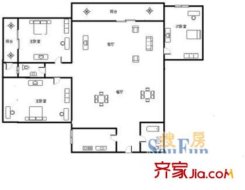 恒达公寓户型图3室2厅2卫1厨 3室2厅2卫1厨