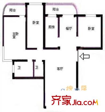 恒达公寓户型图3室2厅2卫1厨 3室2厅2卫1厨