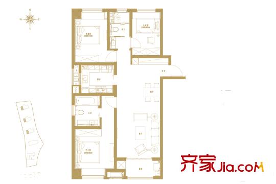 萬科海上傳奇123平方米戶型圖 3室2廳2衛(wèi)1廚