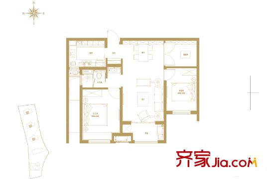 萬科海上傳奇90平方米戶型 2室2廳1衛(wèi)1廚