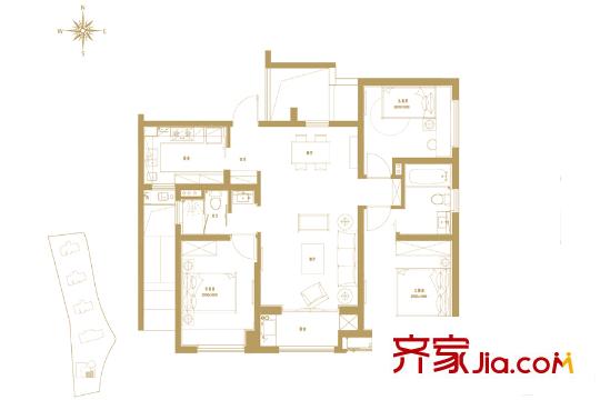 萬科海上傳奇113平方米戶型圖 3室2廳2衛(wèi)1廚