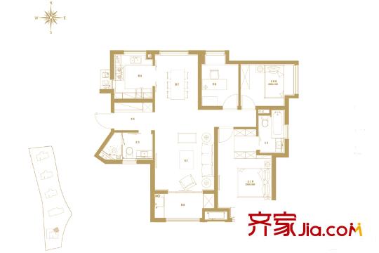 萬科海上傳奇116平方米戶型圖 3室2廳2衛(wèi)1廚