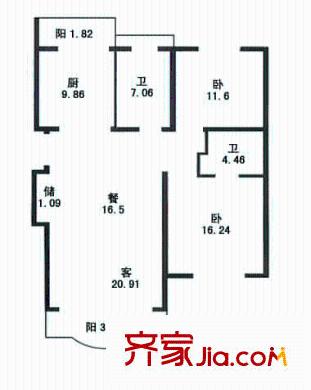 飛旺家園戶型圖戶型圖 3室2廳1衛(wèi)1廚
