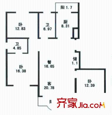 飛旺家園戶型圖戶型圖 3室2廳2衛(wèi)1廚