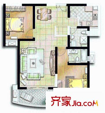华盛大公馆户型图2室2厅1卫1厨